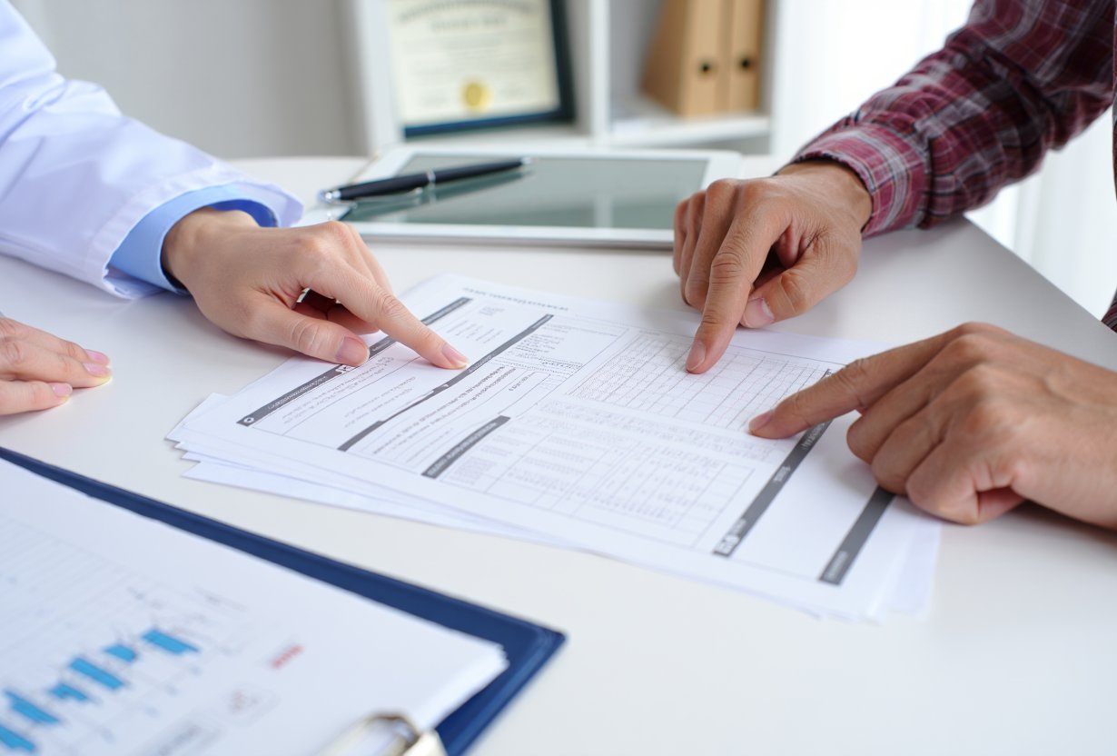 Врач с пациентом смотрят на шкалу опроса